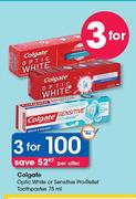 Colgate Optic White Or Sensitive Pro Relief Toothpastes-3x75ml Per Offer