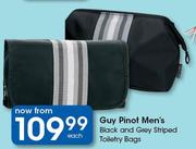Guy Pinot Men's Black And Grey Striped Toiletry Bags-Each