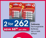 Safeway Rechargeable Batteries AA Or AAA 4's Pack-For 2 Packs