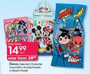 Disney Selected Charancter Facecloths, Hooded Towls Or Beach Towels-Each