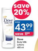 Dove Body Milk Lotions-400ml Each