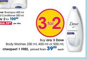Dove Body Washes-250ml, 400ml Or 500ml Each