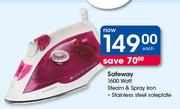 Safeway 1600 Watt Steam & Spray Stainless Steel Soleplate Iron-Each