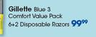 Gillette Blue 3 Comfort Disposable Razors Value Pack 6's+2's-Per Pack