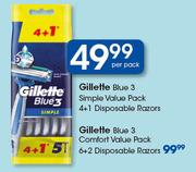 Gillette Blue 3 Comfort Disposable Razors Value Pack 6's+2's-Per Pack