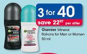 Garnier Mineral Roll-Ons For Men Or Women-3X50ml