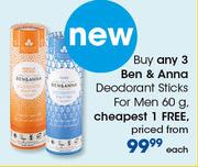 Ben & Anna Deodorants Sticks For Men-60g Each