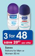 Sanex Roll-Ons For Men Or Women-3X50ml