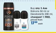 Axe Roll-Ons 50ml Or Deodorants 200ml-Each
