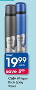 Coty Whisper Body Spray-90ml Each
