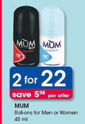 Mum Roll-Ons For Men Or Women-2X45ml