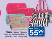 Clicks Iridescent Sqaure Cosmetic Or Fuchsia PVC Or Lipstick Queen Toiletry Bag-Each