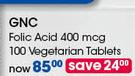 GNC Folic Acid 400 mcg 100 Vegetarian Tablets-Per Pack