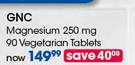 GNC Magnesium 250mg 90 Vegetarian Tablets-Per Pack