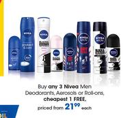 Nivea Men Deodorants, Aerosols Or Roll-Ons-Each