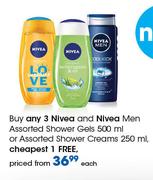 Nivea And Nivea Men Shower Gels 500ml Or Shower Creams 250ml-Each