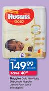 Huggies Gold New Baby Disposable Nappies Jumbo Pack Size 2 60 Nappies-Per Pack