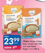 Clicks Made 4 Baby Baby Cereal With Milk Just Add Water Stage 1 Or 2-250g Each