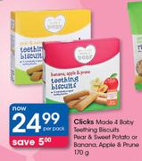 Clicks Made 4 Baby Teething Biscuits Pear & Sweet Potato Or Banana, Apple & Prune-170g Per Pack