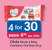 Clicks Made 4 Baby Cranberry Oat Bars-2x28g Per Offer