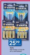 Varta High Energy Or Long ⁭Life AA or AAA Batteries-Per Pack