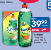 Sunlight Dishwashing Liquid 750ml + Pouch Refill-Per Offer