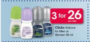 Clicks Roll-On For Men Or Women-3 x 50ml