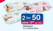 Johnson's 72 Or 48 Baby Wipes-For 2