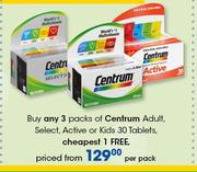Centrum Adult, Select, Active Or Kids 30 Tablets-Per Pack