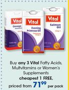 Vital Fatty Acids, Multivitamin Or Women's Supplements-Per Pack