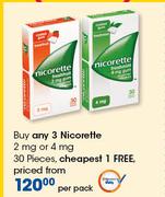Nicorette 2mg Or 4mg-30 Pieces-Per Pack