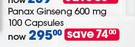 GNC Panax Ginseng 600 mg-100 Capsules Per Pack