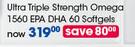 GNC Ultra Triple Strength Omega 1560 EPA DHA-60 Softgels Per Pack