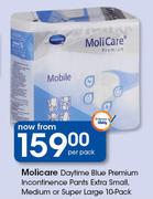 Molicare Daytime Blue Premium Incontinence Pants Extra Small, Medium Or Super Large 10 Pack-Per Pack