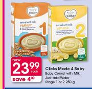 Clicks Made 4 Baby Cereal With Milk Just Add Water Stage 1 Or 2-250g Each