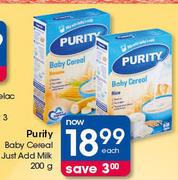 Purity Baby Cereal Just Add Milk-200g Each