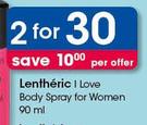 Lentheric I Love Body Spray For Women-2x90ml Per Offer