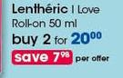 Lentheric I Love Roll On-2x50ml Per Offer