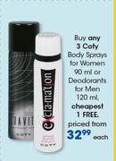 Coty Body Sprays For Women 90ml Or Deodorants For Men 120ml-Each