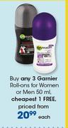 Garnier Roll Ons For Women Or Men-50ml Each