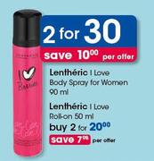 Lentheric I Love Body Spray For Women-2x90ml Per Offer