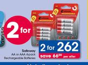 Safeway AA Or AAA 4 Pack Rechargeable Batteries-For 2