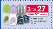 Clicks Roll On For Men Or Women-3 x 50ml