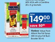 Herbex Value Pack Attack The Fast Syrup 300ml Plus Fat Burn Booster 50ml-Per Pack