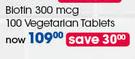 GNC Biotin 300mcg-100 Vegetarian Tablets Per Pack