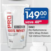 GNC Pro Performance 100% Whey Protein-1Lb Various Flavours Each
