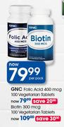 GNC Folic Acid 400mcg-100 Vegetarian Tablets Per Pack