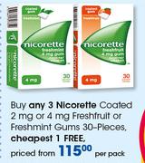 Nicorette Coated 2mg Or 4mg Freshfruit Or Freshmint Gums 30 Pieces-Per Pack