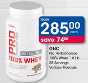 GNC Pro Performance 100 Whey 1.8 lb 25 Servings Various Flavours-Each