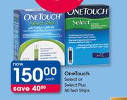 OneTouch Select Or Select Plus Test Strips- 50's Each